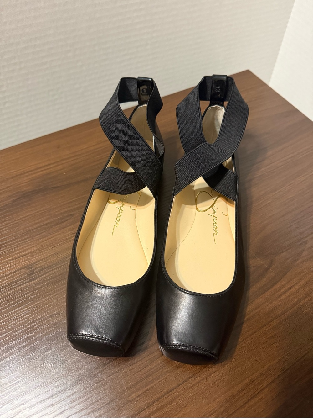 New! Jessica Simpson Black Square-Toe Ballet Flats Crisscross Elastic Straps